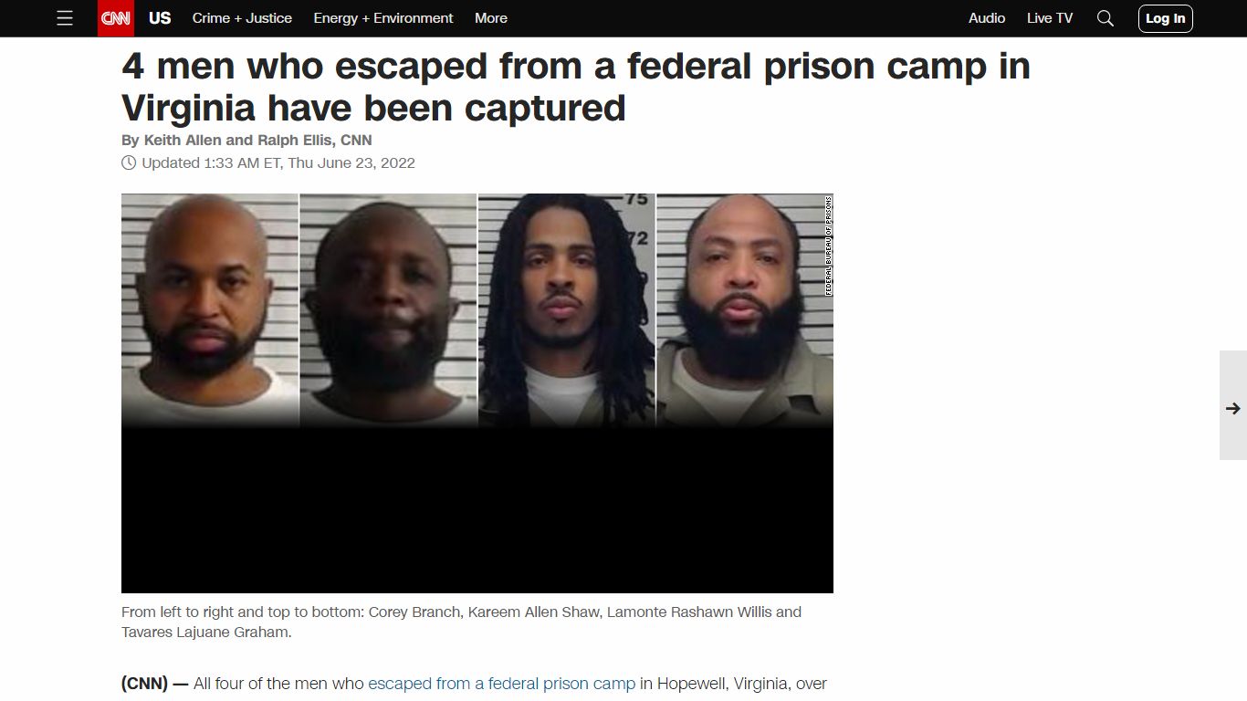 Virginia prison escape: 4 escaped inmates captured - CNN