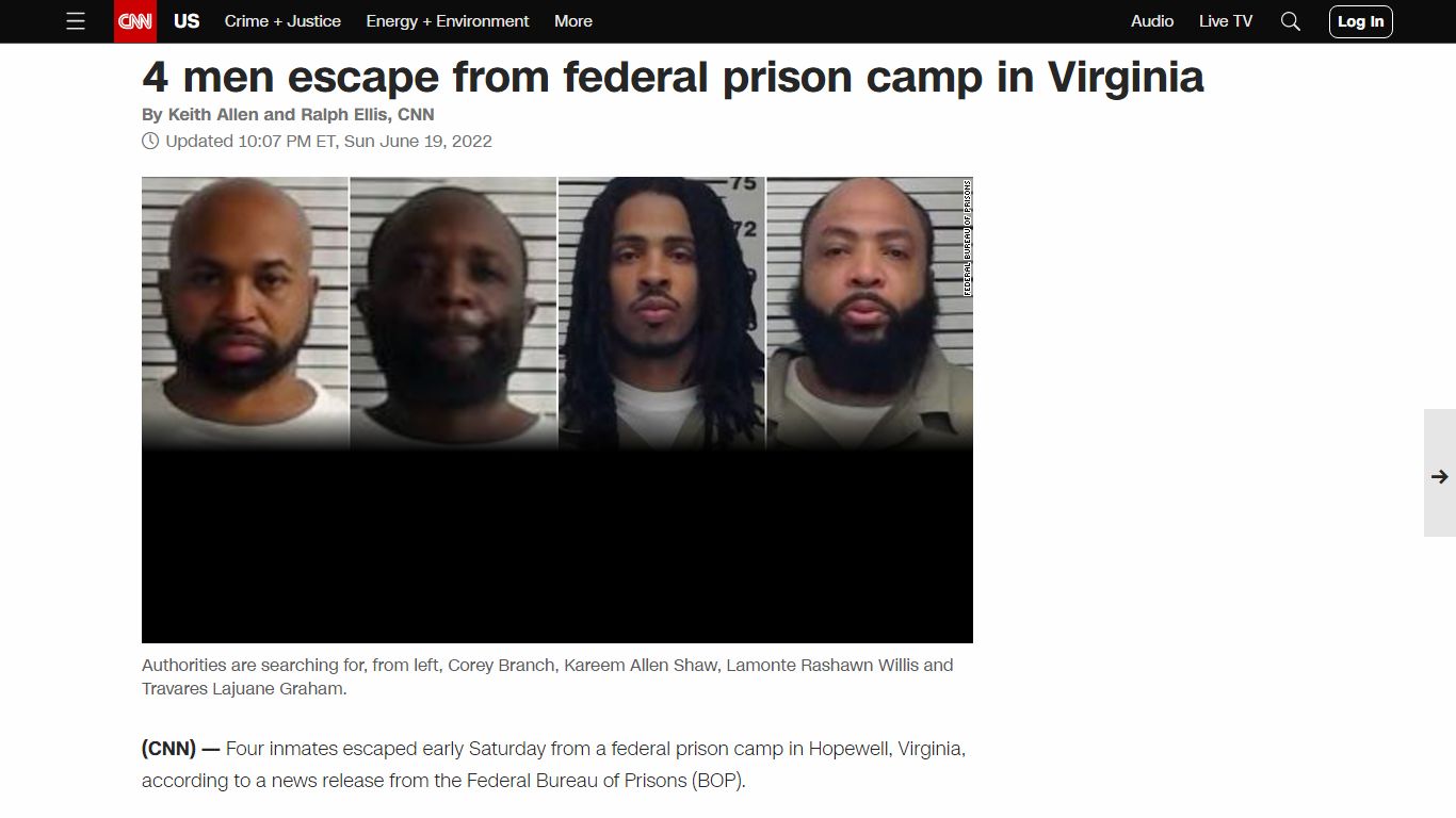 4 men escape from federal prison camp in Virginia - CNN